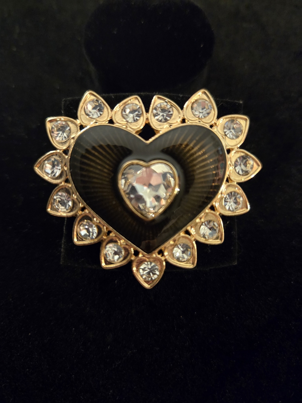 Gold Heart Crystal Statement Ring - Women Jewelry